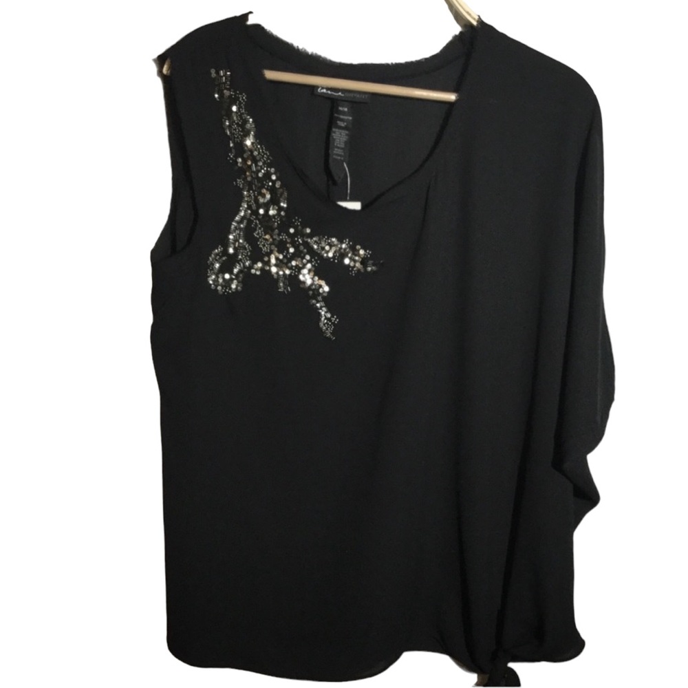 LANE BRYANT sz 14/16 Blouse Sleeveless Fancy Silver Highly Embellished Black